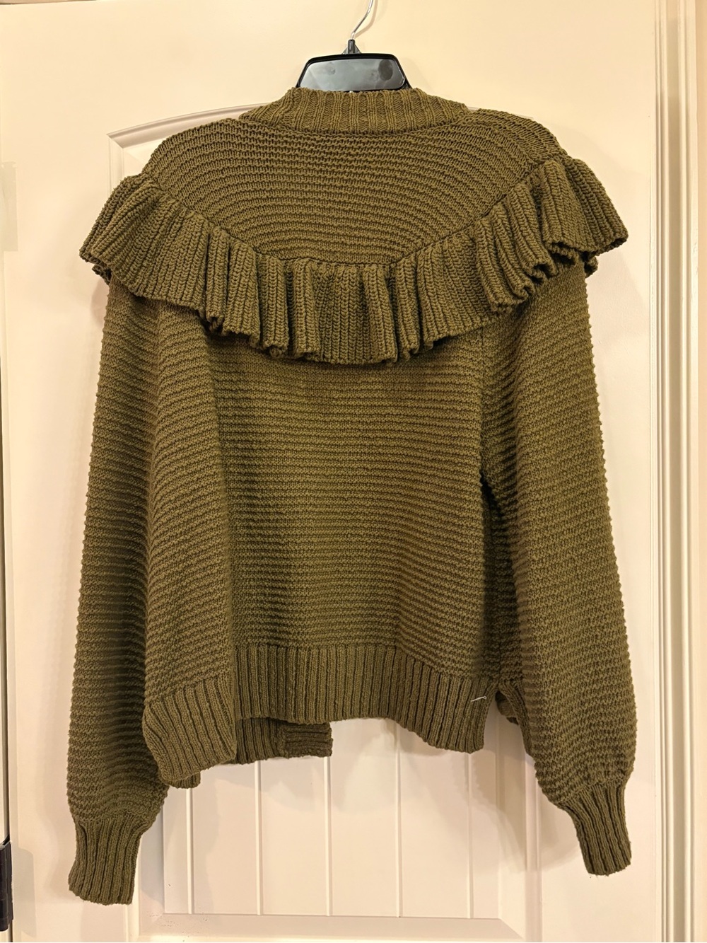 Madewell Olive Green Ruffle-Trim Open Cardigan - Picture 4 of 4